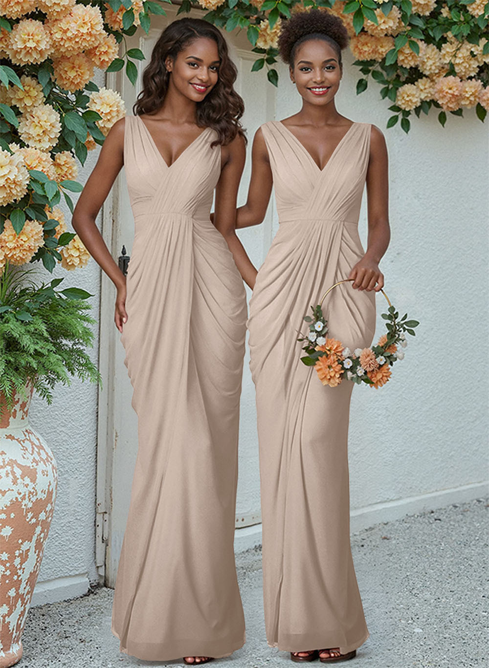 Sheath/Column V-Neck Sleeveless Floor-Length Chiffon Bridesmaid Dresses, product image 192