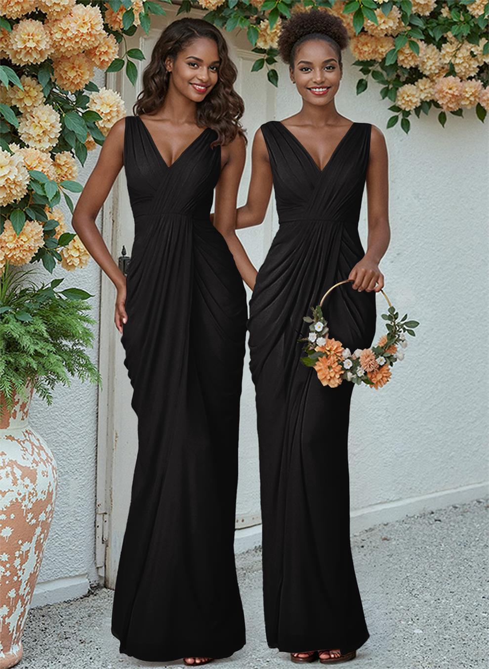 Sheath/Column V-Neck Sleeveless Floor-Length Chiffon Bridesmaid Dresses, product image 186