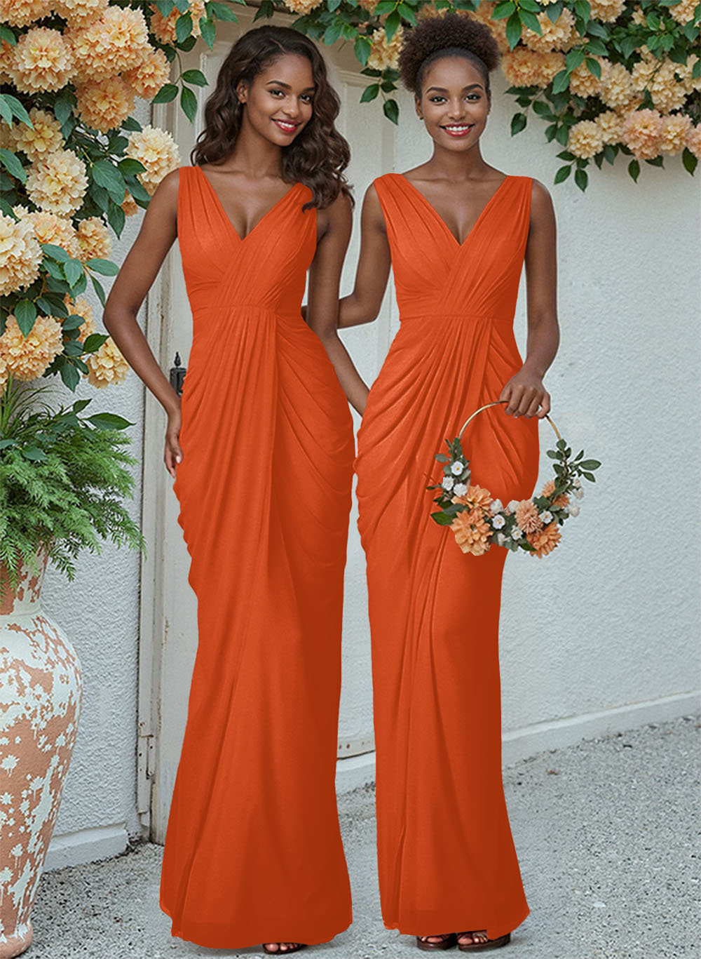 Sheath/Column V-Neck Sleeveless Floor-Length Chiffon Bridesmaid Dresses, product image 195