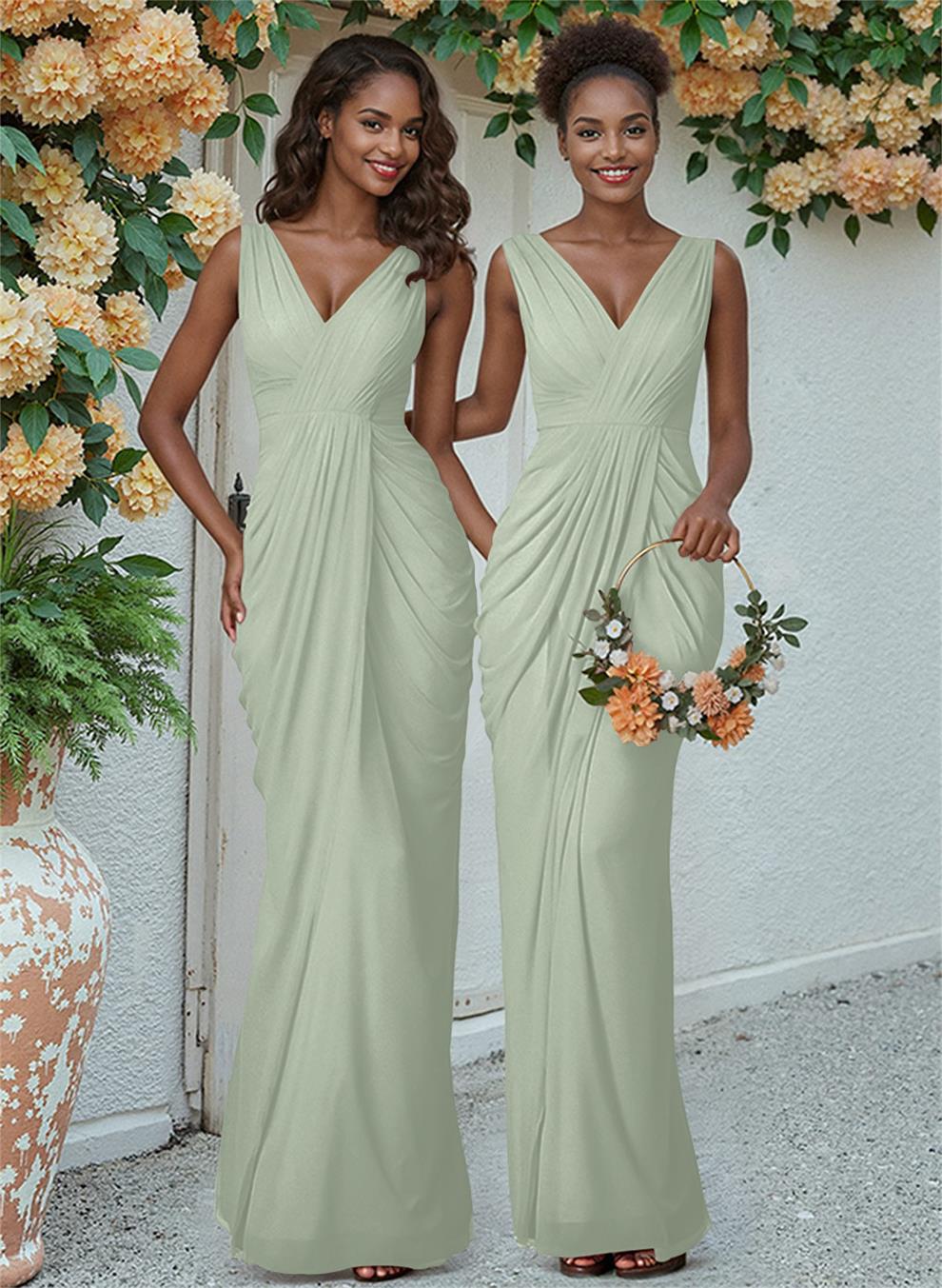 Sheath/Column V-Neck Sleeveless Floor-Length Chiffon Bridesmaid Dresses, product image 141