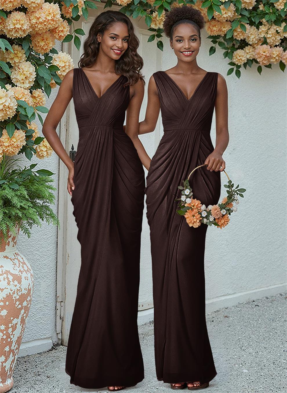 Sheath/Column V-Neck Sleeveless Floor-Length Chiffon Bridesmaid Dresses, product image 171