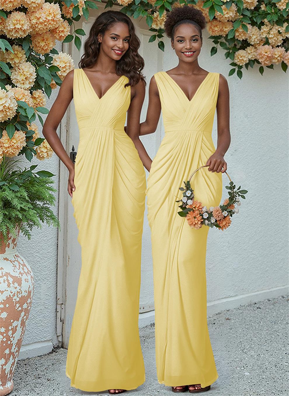 Sheath/Column V-Neck Sleeveless Floor-Length Chiffon Bridesmaid Dresses, product image 159