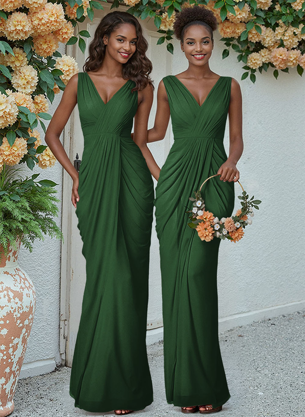 Sheath/Column V-Neck Sleeveless Floor-Length Chiffon Bridesmaid Dresses, product image 204