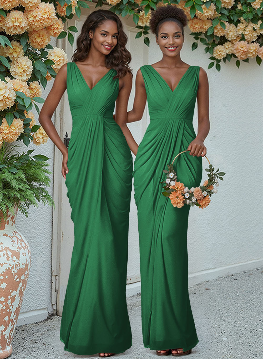 Sheath/Column V-Neck Sleeveless Floor-Length Chiffon Bridesmaid Dresses, product image 201