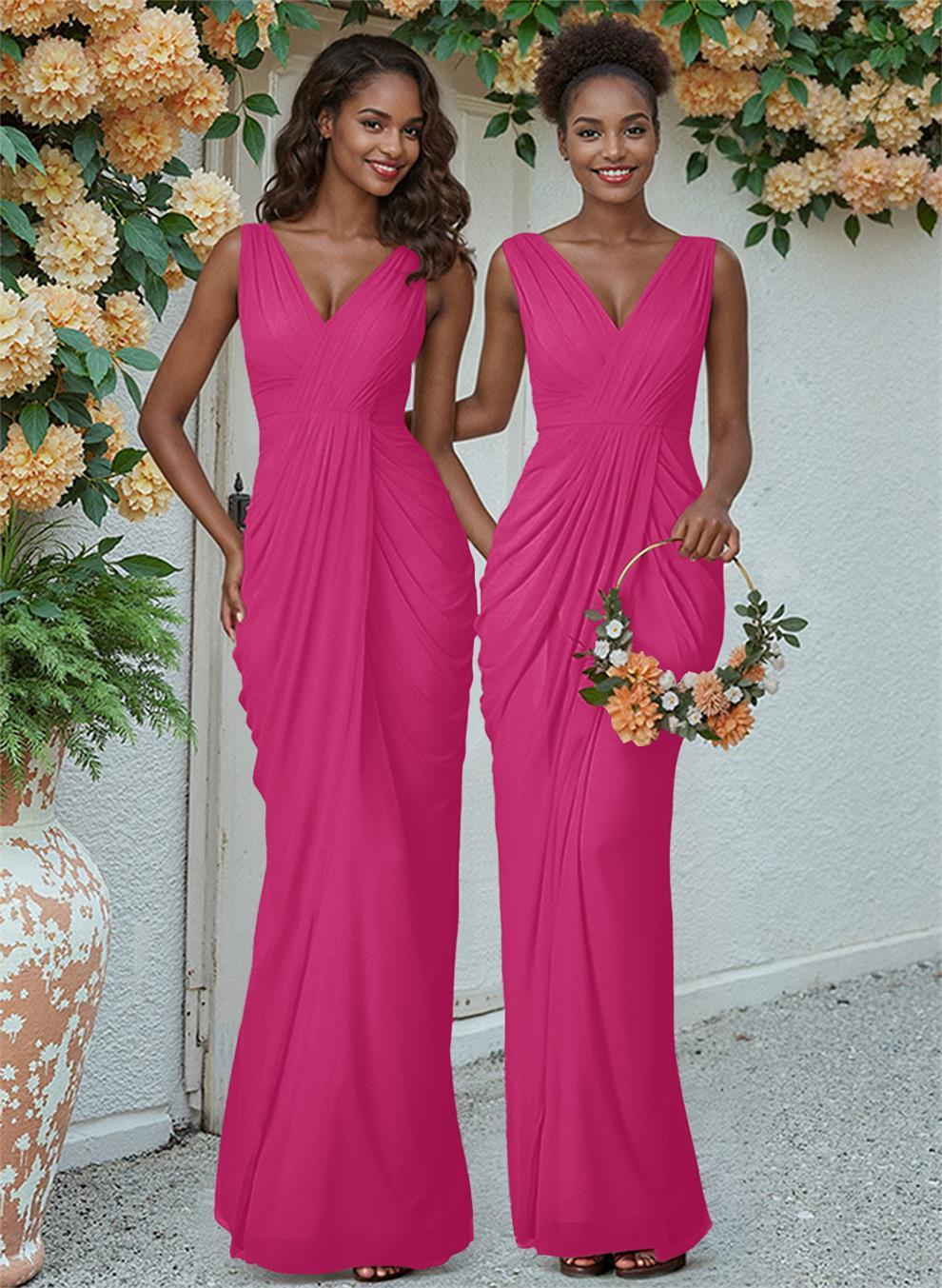 Sheath/Column V-Neck Sleeveless Floor-Length Chiffon Bridesmaid Dresses, product image 120