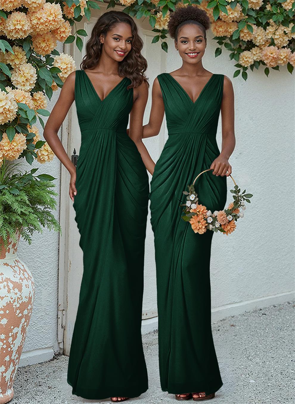 Sheath/Column V-Neck Sleeveless Floor-Length Chiffon Bridesmaid Dresses, product image 132