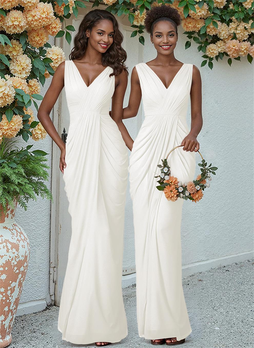 Sheath/Column V-Neck Sleeveless Floor-Length Chiffon Bridesmaid Dresses, product image 174