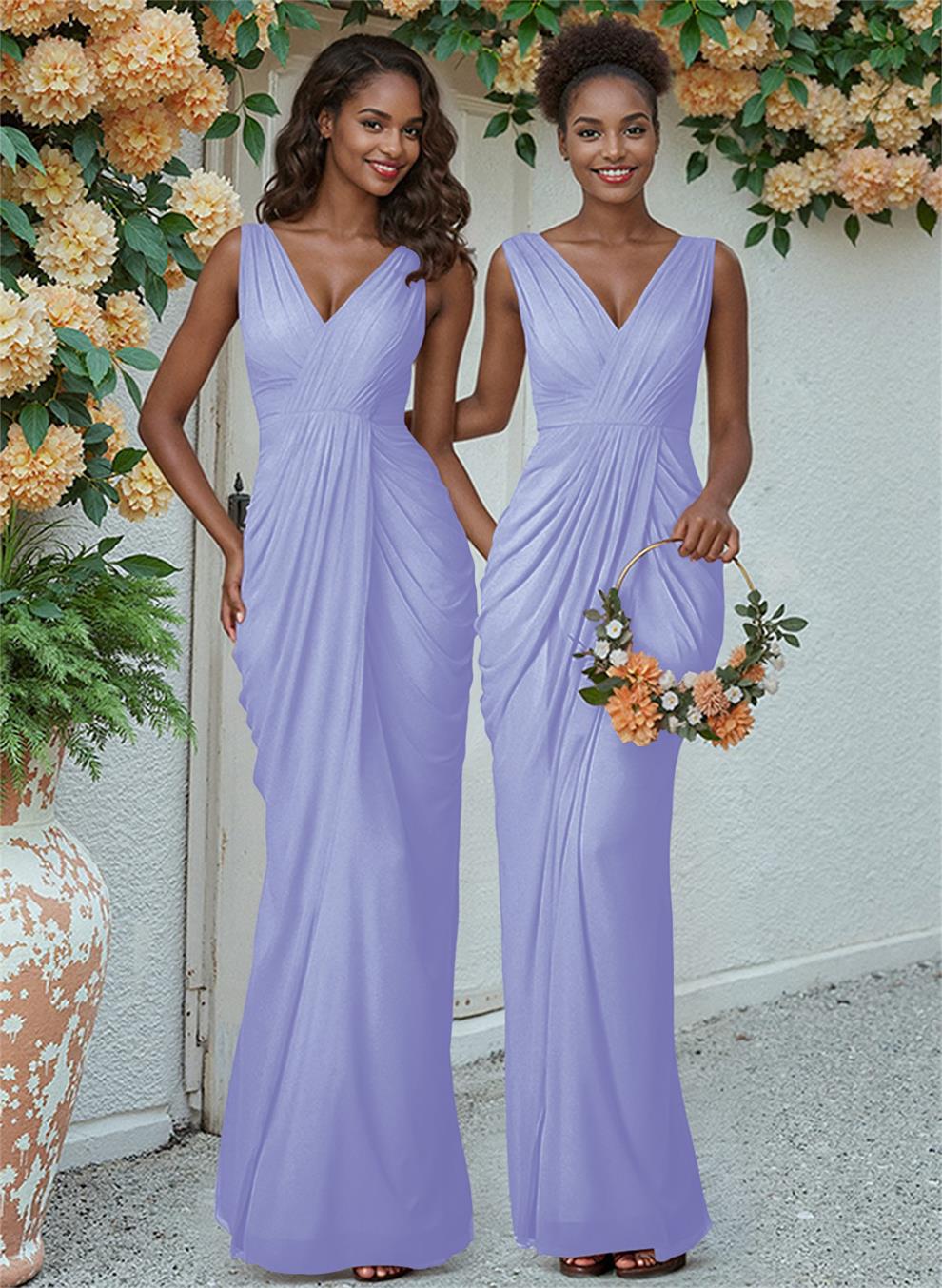 Sheath/Column V-Neck Sleeveless Floor-Length Chiffon Bridesmaid Dresses, product image 105