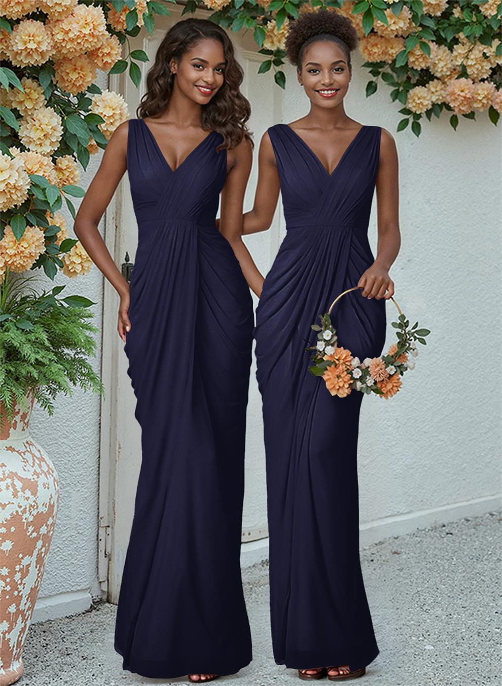 Sheath/Column V-Neck Sleeveless Floor-Length Chiffon Bridesmaid Dresses, product image 12