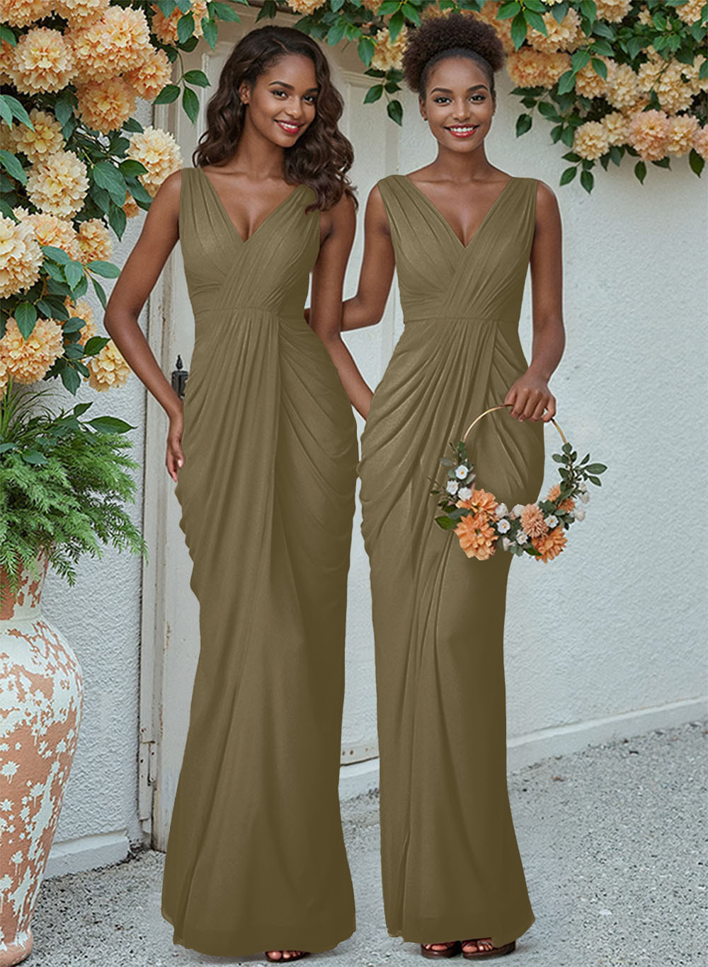 Sheath/Column V-Neck Sleeveless Floor-Length Chiffon Bridesmaid Dresses, product image 189