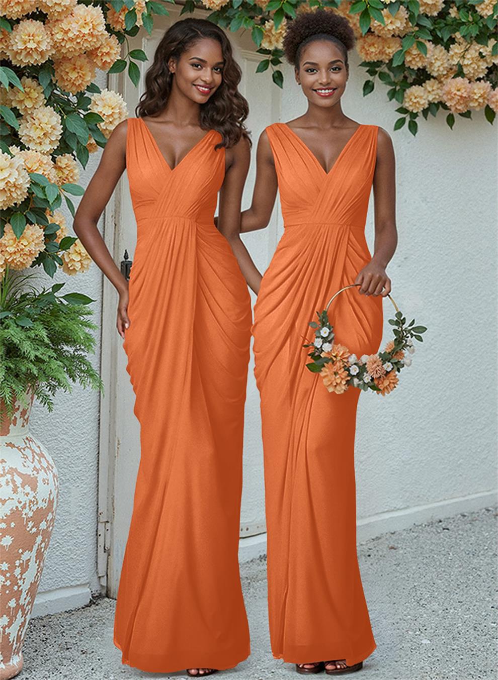 Sheath/Column V-Neck Sleeveless Floor-Length Chiffon Bridesmaid Dresses, product image 165