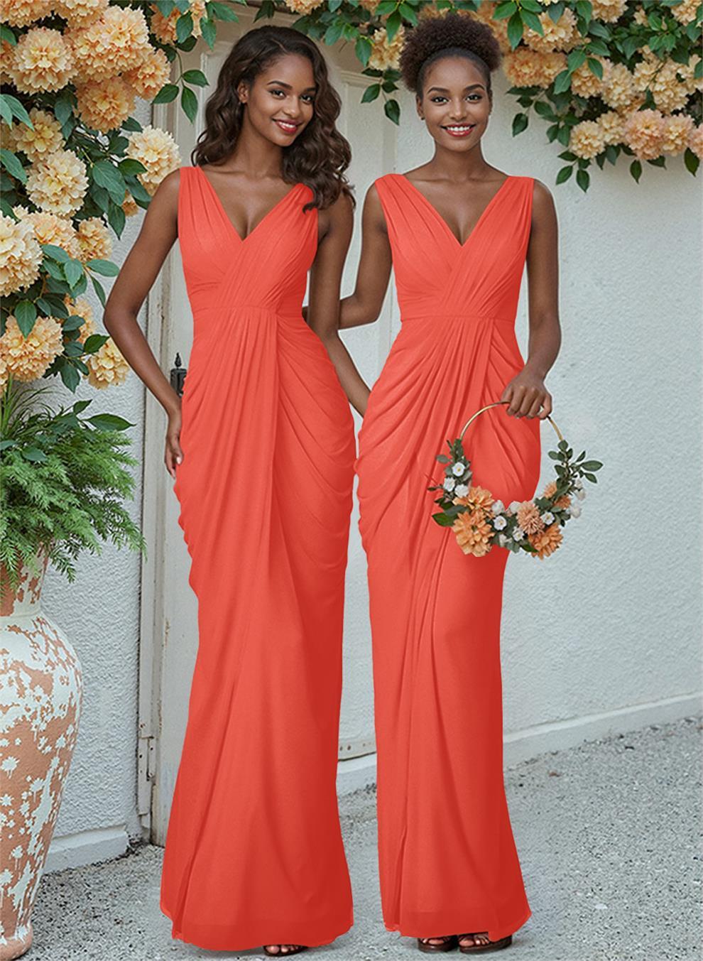 Sheath/Column V-Neck Sleeveless Floor-Length Chiffon Bridesmaid Dresses, product image 168