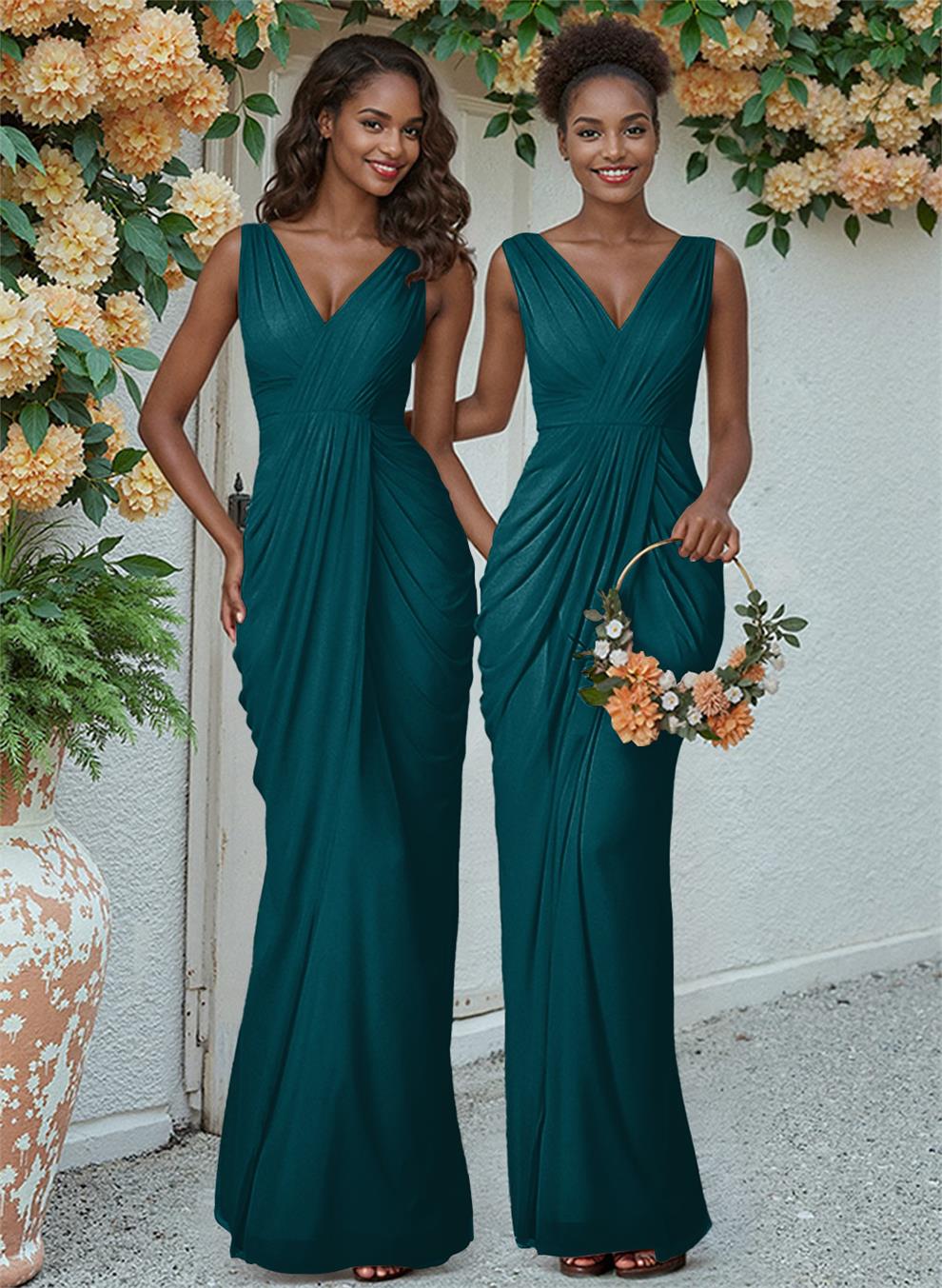 Sheath/Column V-Neck Sleeveless Floor-Length Chiffon Bridesmaid Dresses, product image 135