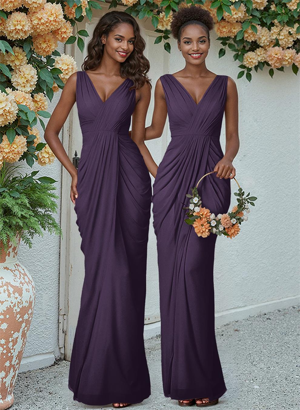 Sheath/Column V-Neck Sleeveless Floor-Length Chiffon Bridesmaid Dresses, product image 111