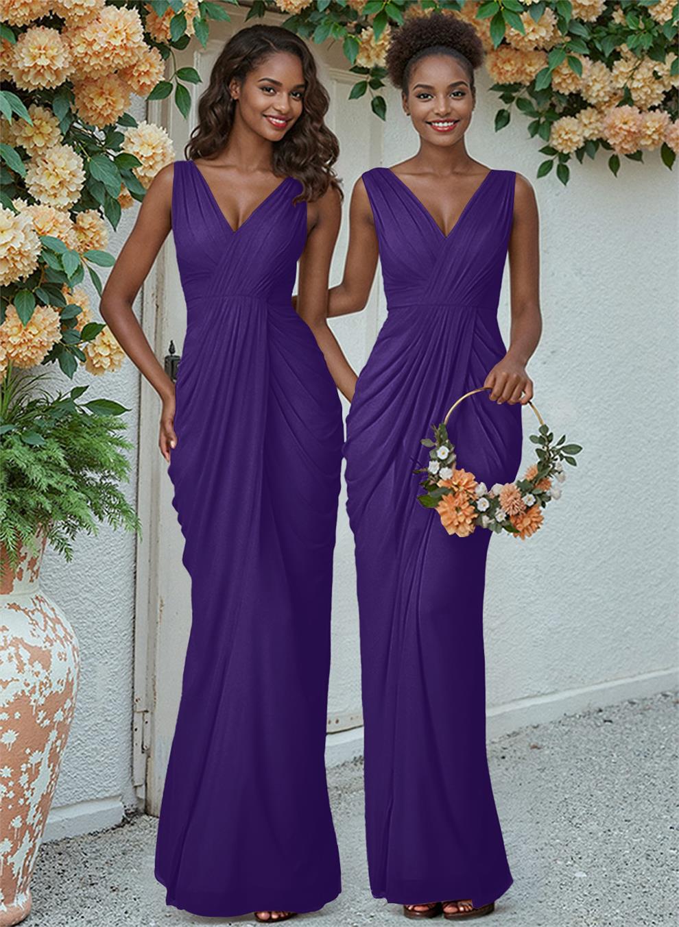 Sheath/Column V-Neck Sleeveless Floor-Length Chiffon Bridesmaid Dresses, product image 126
