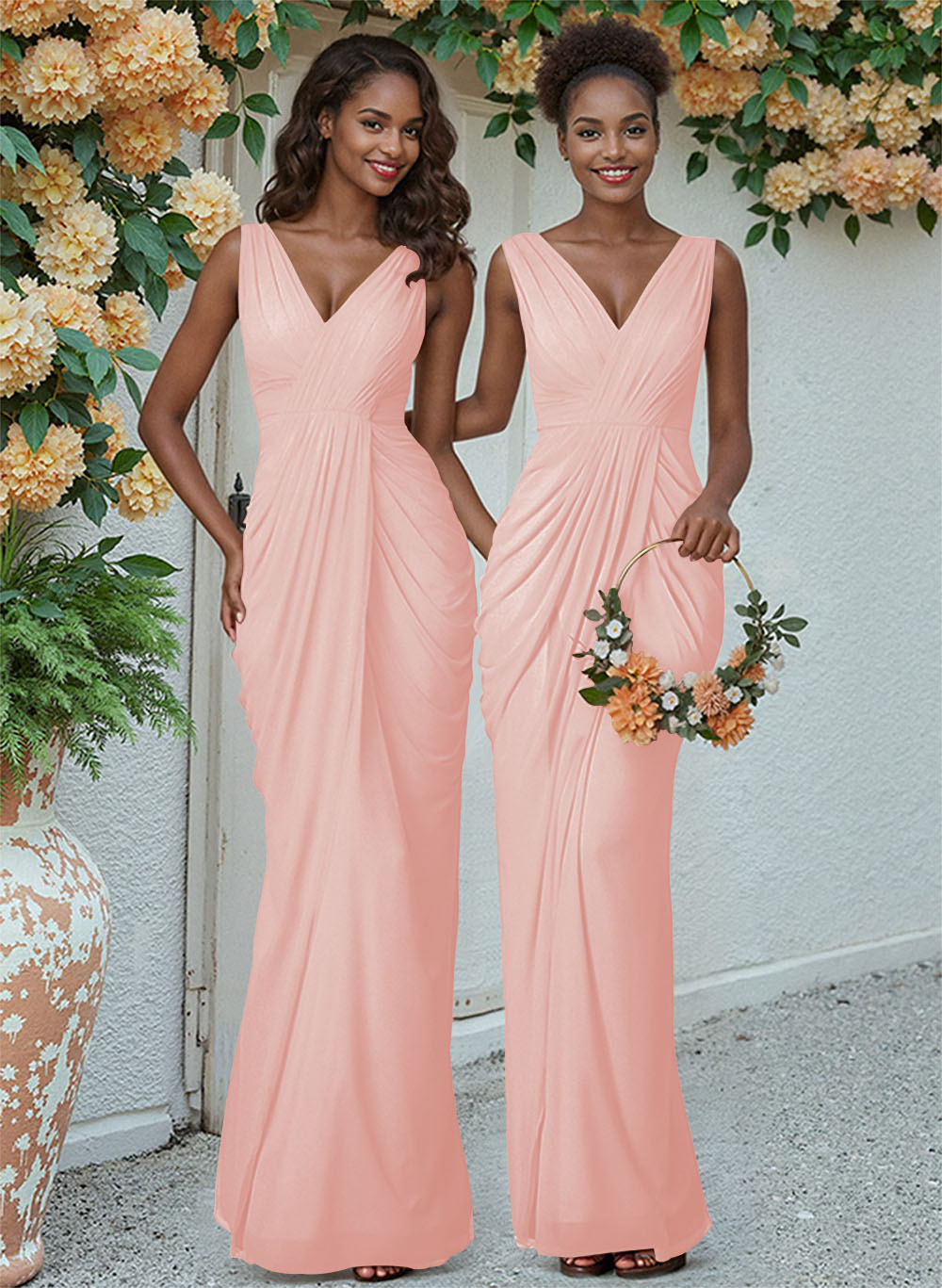 Sheath/Column V-Neck Sleeveless Floor-Length Chiffon Bridesmaid Dresses, product image 198