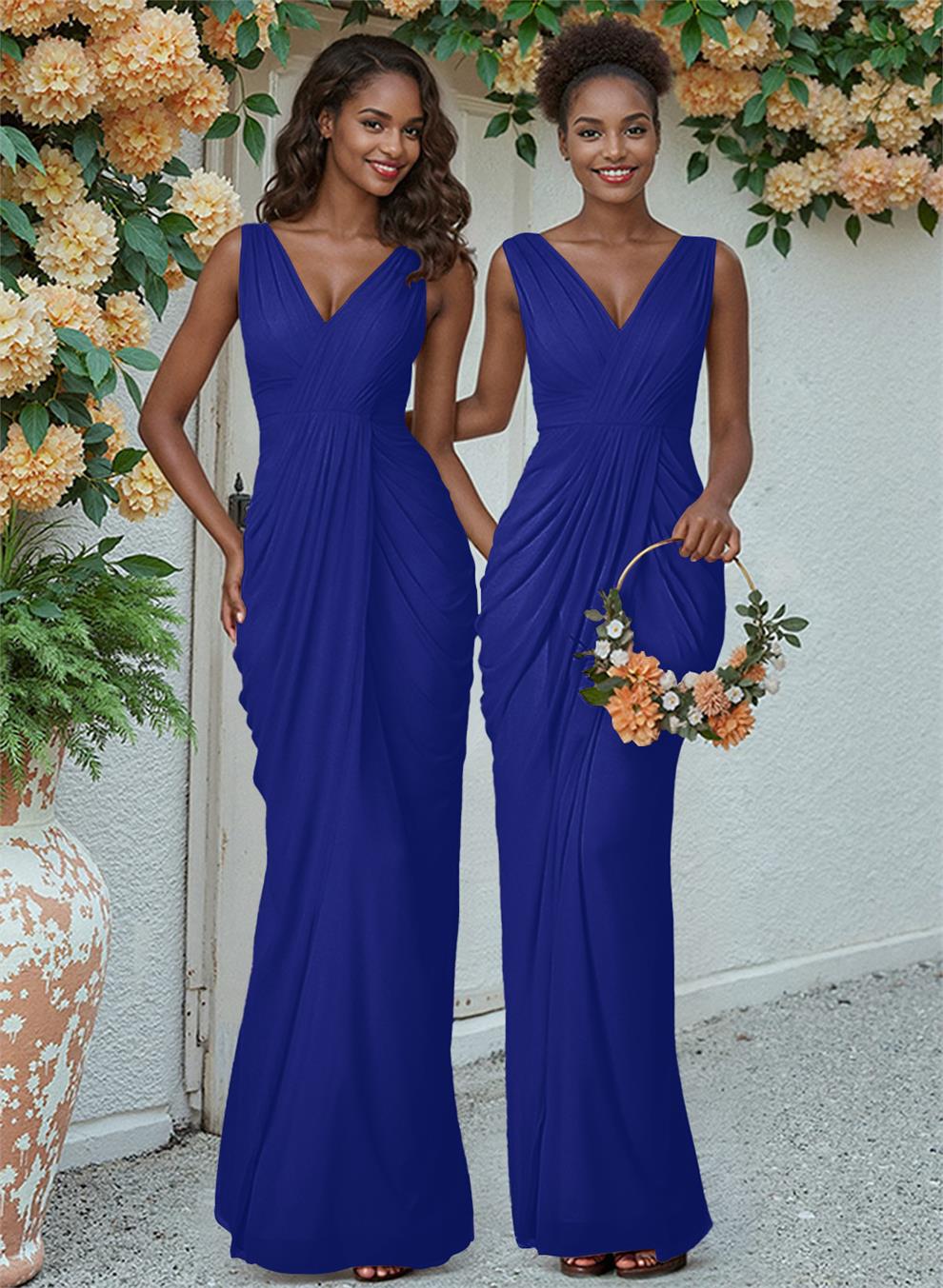 Sheath/Column V-Neck Sleeveless Floor-Length Chiffon Bridesmaid Dresses, product image 27