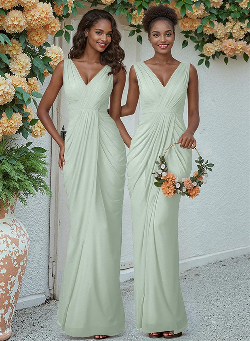 Sheath/Column V-Neck Sleeveless Floor-Length Chiffon Bridesmaid Dresses, product image 144