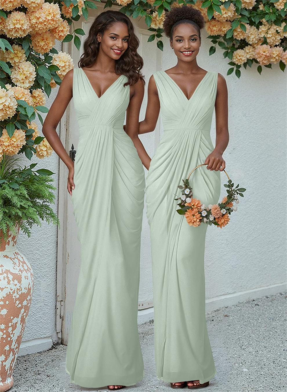 Sheath/Column V-Neck Sleeveless Floor-Length Chiffon Bridesmaid Dresses, product image 144