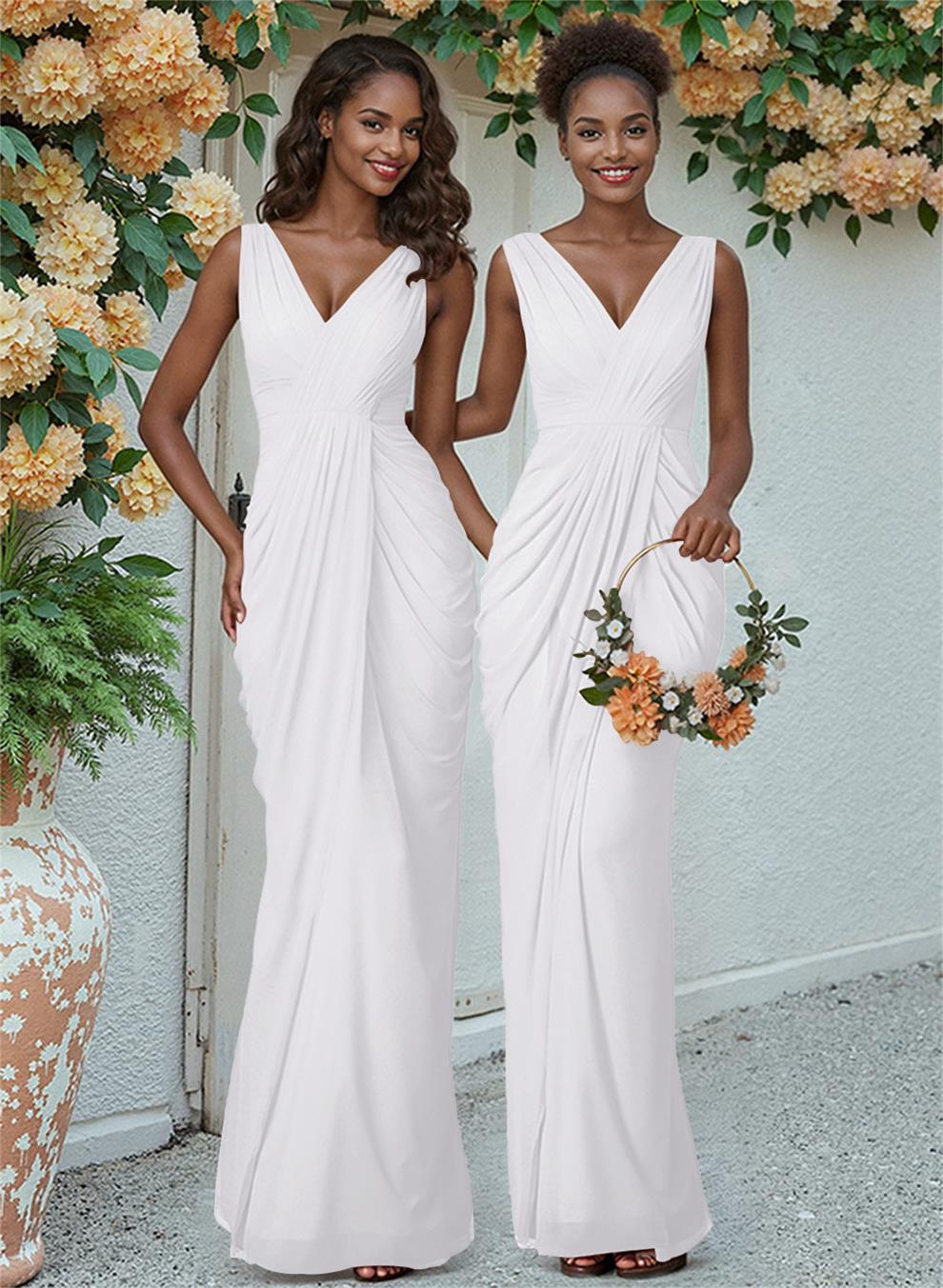 Sheath/Column V-Neck Sleeveless Floor-Length Chiffon Bridesmaid Dresses, product image 177