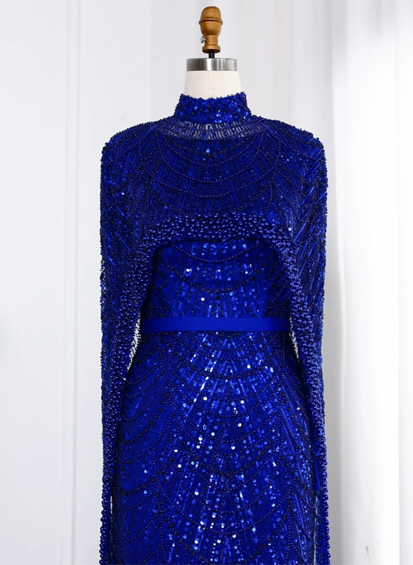 Sheath Column High Neck Long Sleeves Sweep Train Lace Satin Tulle Mother Of The Bride Dresses