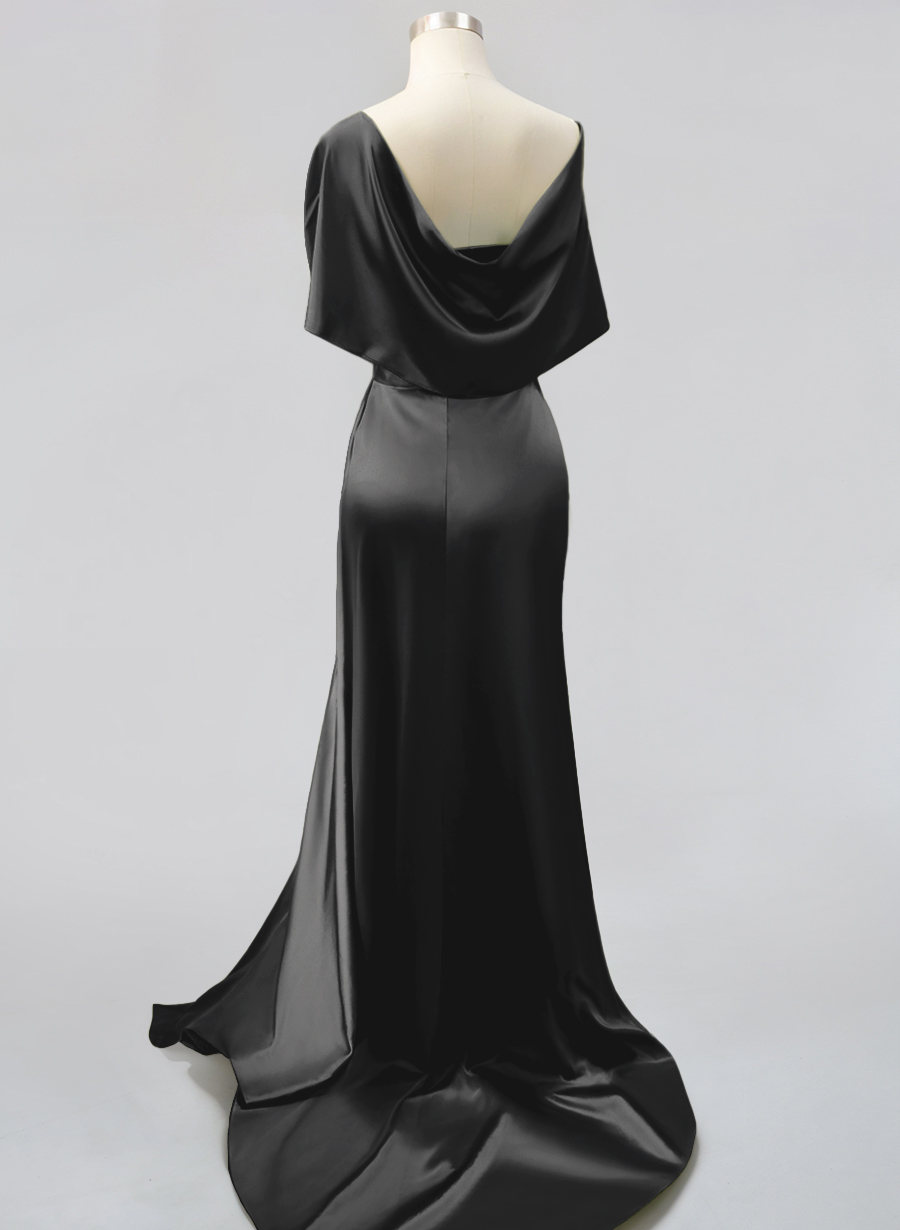 Whimsical Bow Wrap Asymmetric Silk Like Satin Bridesmaid Dresses With Front Slit, product image 54