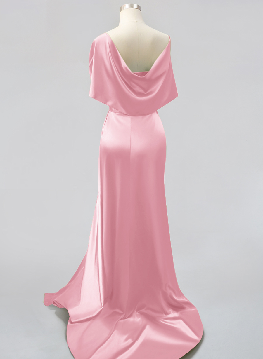 Whimsical Bow Wrap Asymmetric Silk Like Satin Bridesmaid Dresses With Front Slit, product image 18