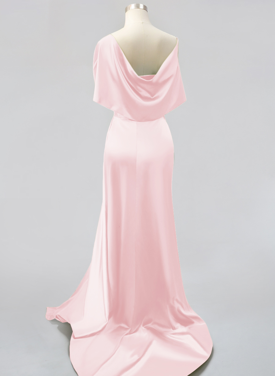 Whimsical Bow Wrap Asymmetric Silk Like Satin Bridesmaid Dresses With Front Slit, product image 34
