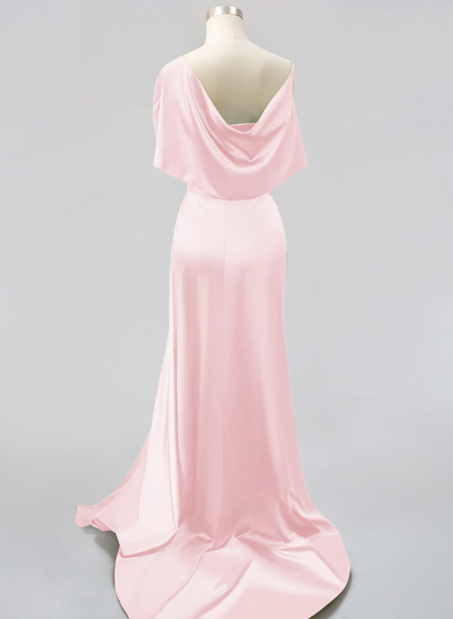 Whimsical Bow Wrap Asymmetric Silk Like Satin Bridesmaid Dresses With Front Slit, product image 34