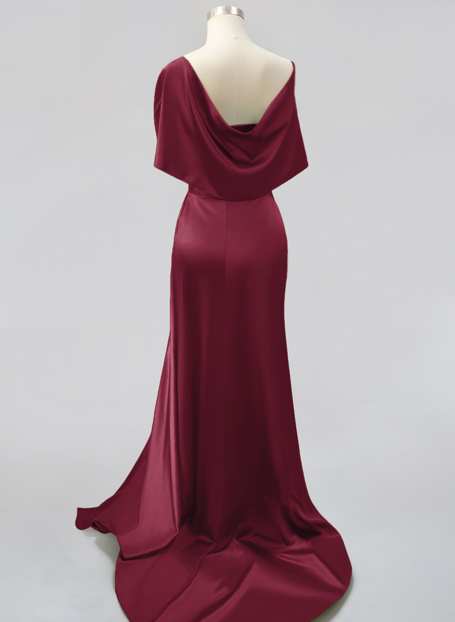 Whimsical Bow Wrap Asymmetric Silk Like Satin Bridesmaid Dresses With Front Slit, product image 14