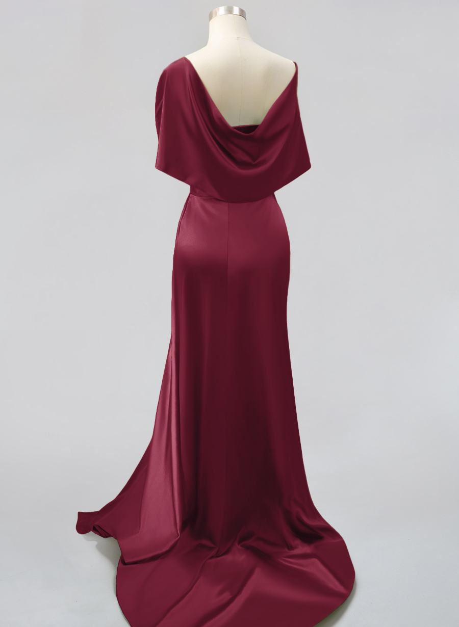 Whimsical Bow Wrap Asymmetric Silk Like Satin Bridesmaid Dresses With Front Slit, product image 14