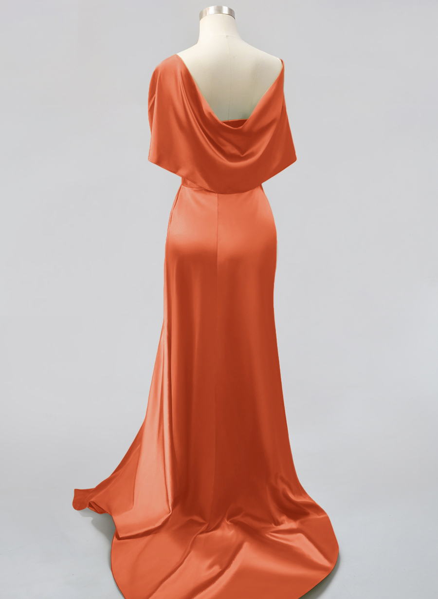 Whimsical Bow Wrap Asymmetric Silk Like Satin Bridesmaid Dresses With Front Slit, product image 174