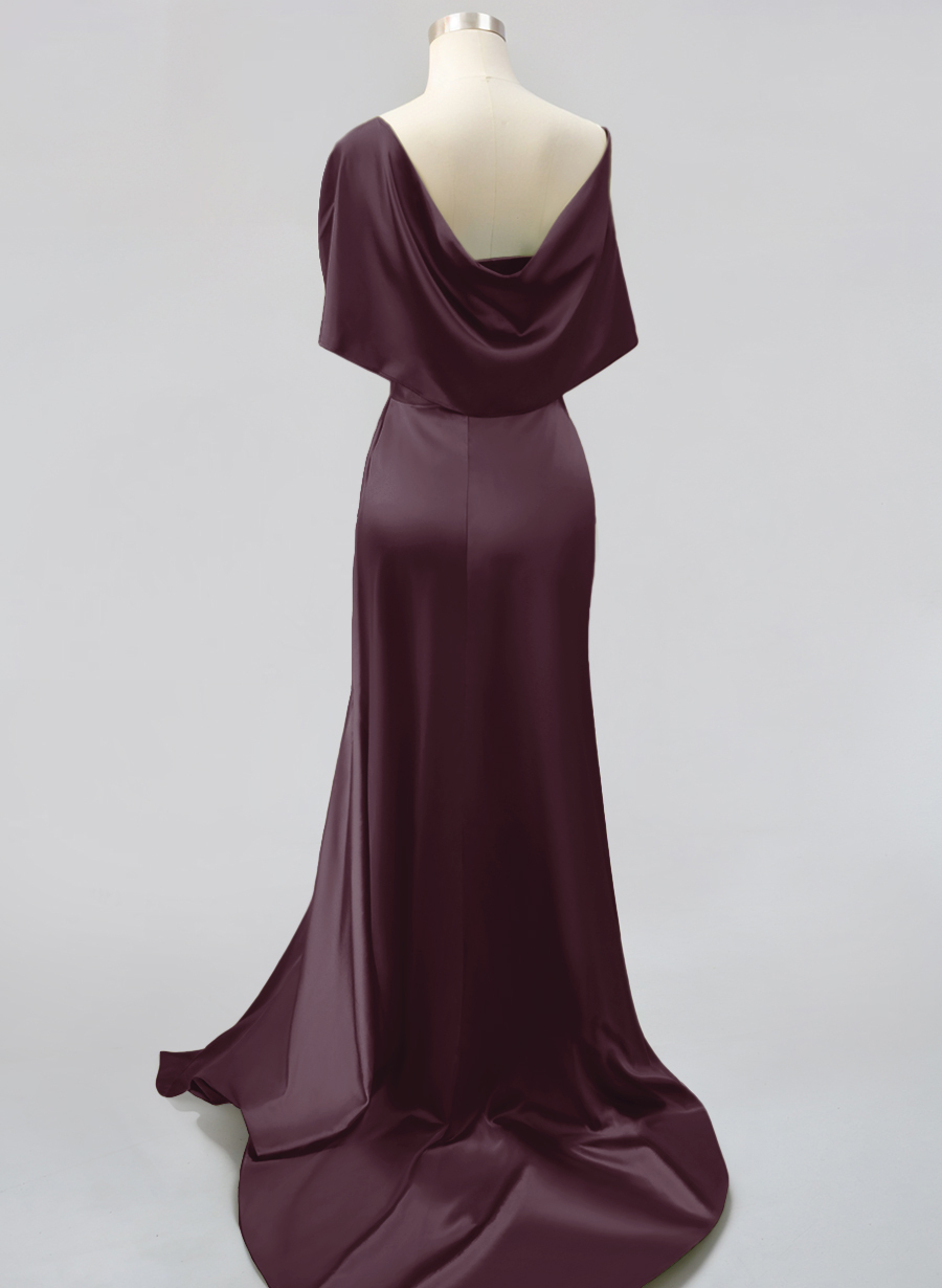 Whimsical Bow Wrap Asymmetric Silk Like Satin Bridesmaid Dresses With Front Slit, product image 22