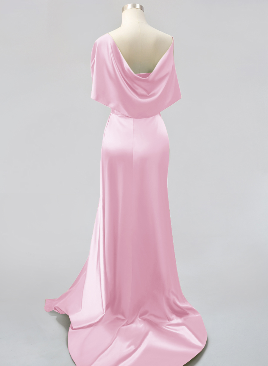 Whimsical Bow Wrap Asymmetric Silk Like Satin Bridesmaid Dresses With Front Slit, product image 142