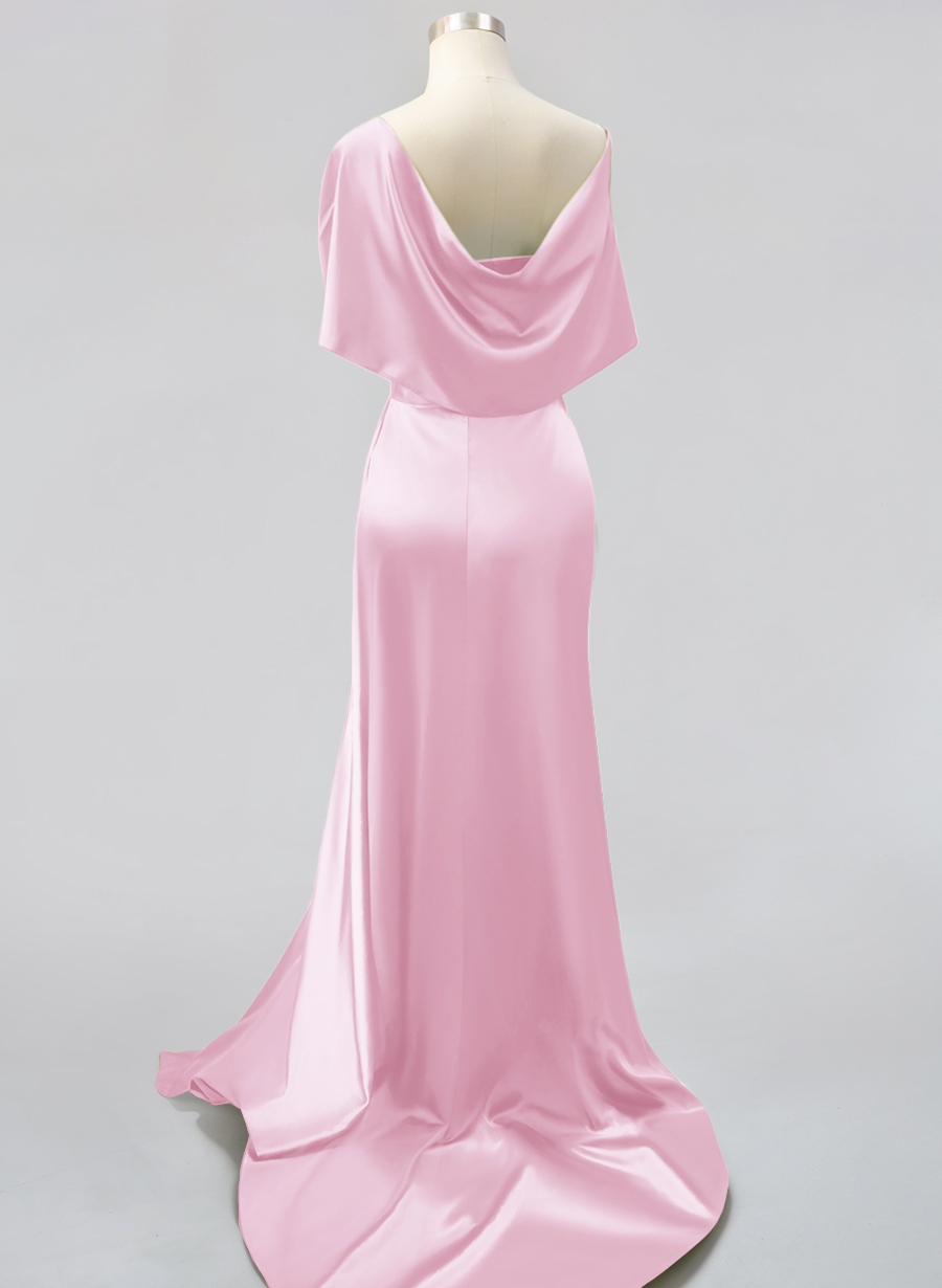 Whimsical Bow Wrap Asymmetric Silk Like Satin Bridesmaid Dresses With Front Slit, product image 142
