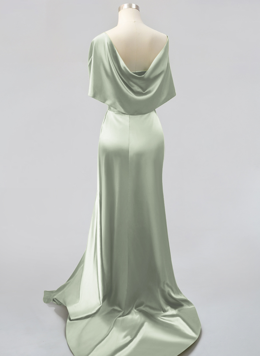Whimsical Bow Wrap Asymmetric Silk Like Satin Bridesmaid Dresses With Front Slit, product image 26