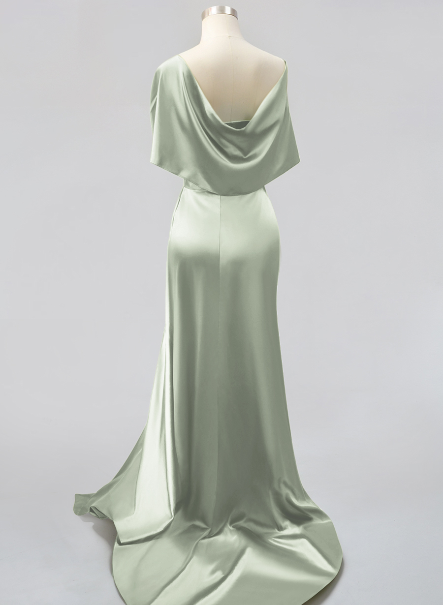 Whimsical Bow Wrap Asymmetric Silk Like Satin Bridesmaid Dresses With Front Slit, product image 26