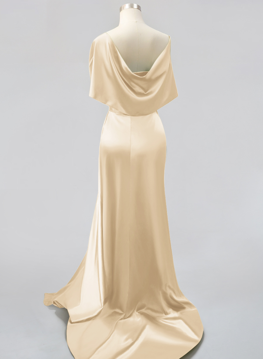 Whimsical Bow Wrap Asymmetric Silk Like Satin Bridesmaid Dresses With Front Slit, product image 46