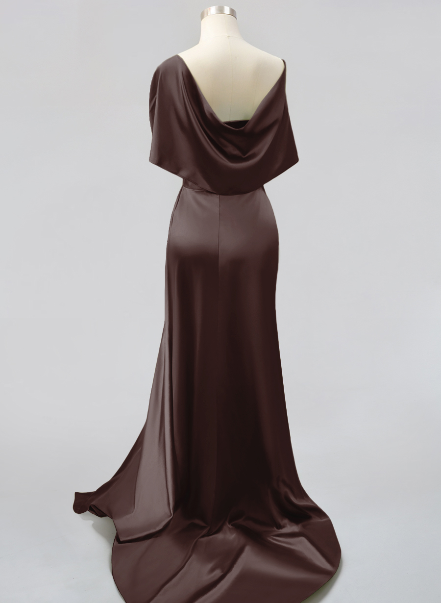 Whimsical Bow Wrap Asymmetric Silk Like Satin Bridesmaid Dresses With Front Slit, product image 166