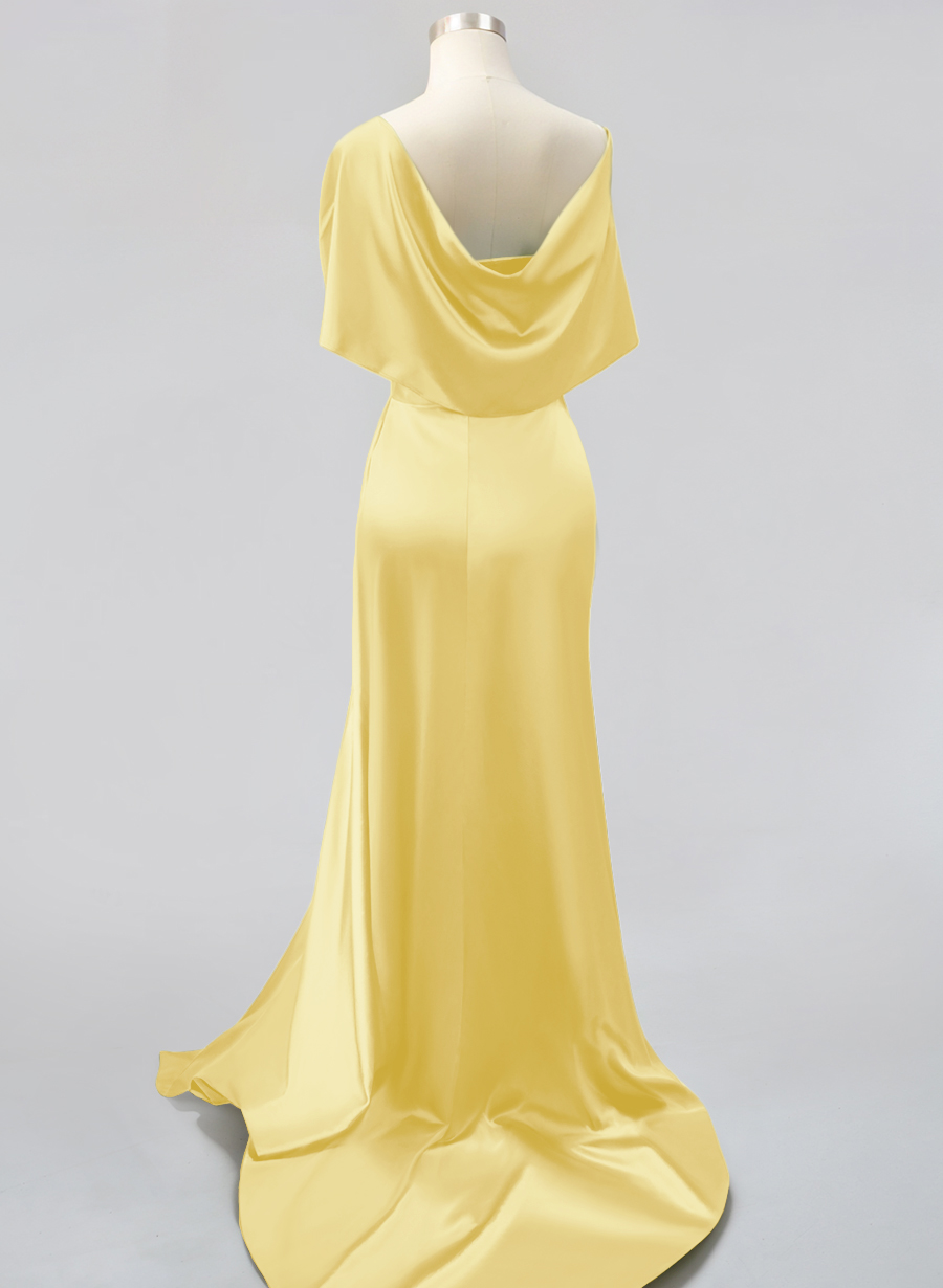Whimsical Bow Wrap Asymmetric Silk Like Satin Bridesmaid Dresses With Front Slit, product image 102