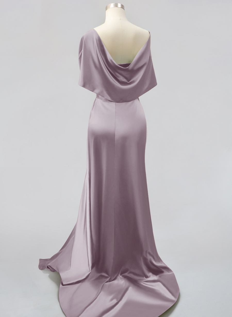 Whimsical Bow Wrap Asymmetric Silk Like Satin Bridesmaid Dresses With Front Slit, product image 62