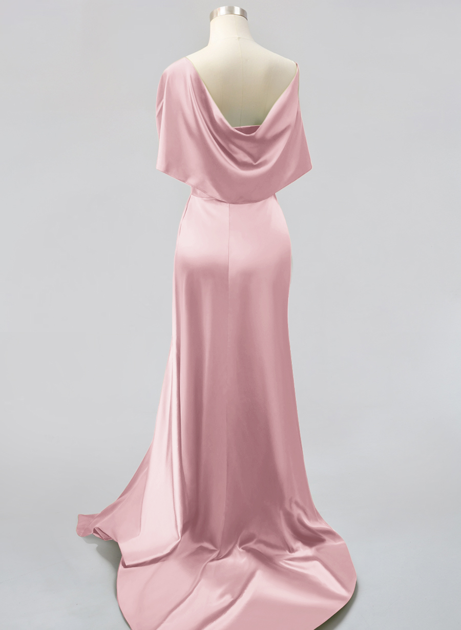 Whimsical Bow Wrap Asymmetric Silk Like Satin Bridesmaid Dresses With Front Slit, product image 6