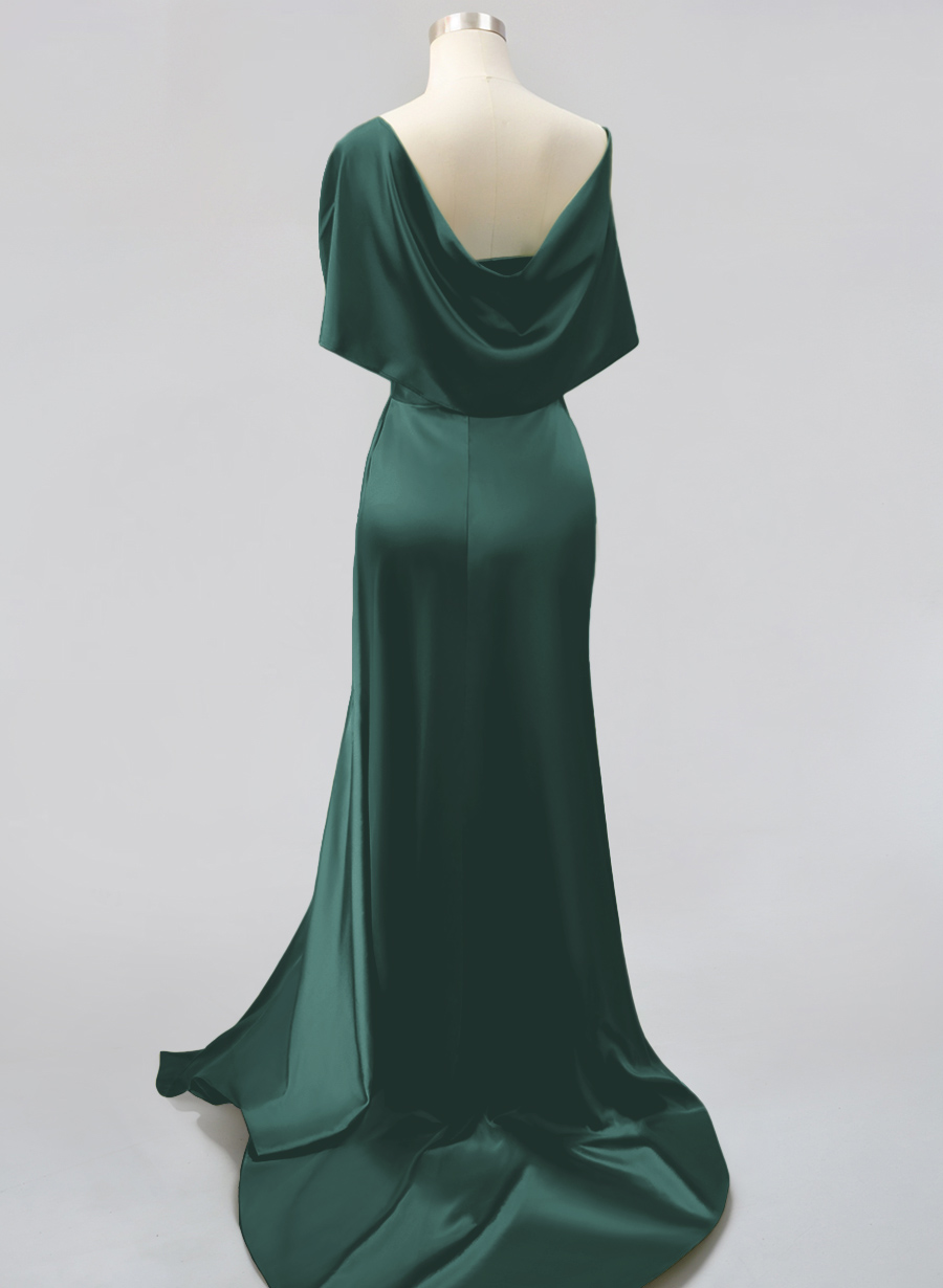 Whimsical Bow Wrap Asymmetric Silk Like Satin Bridesmaid Dresses With Front Slit, product image 194