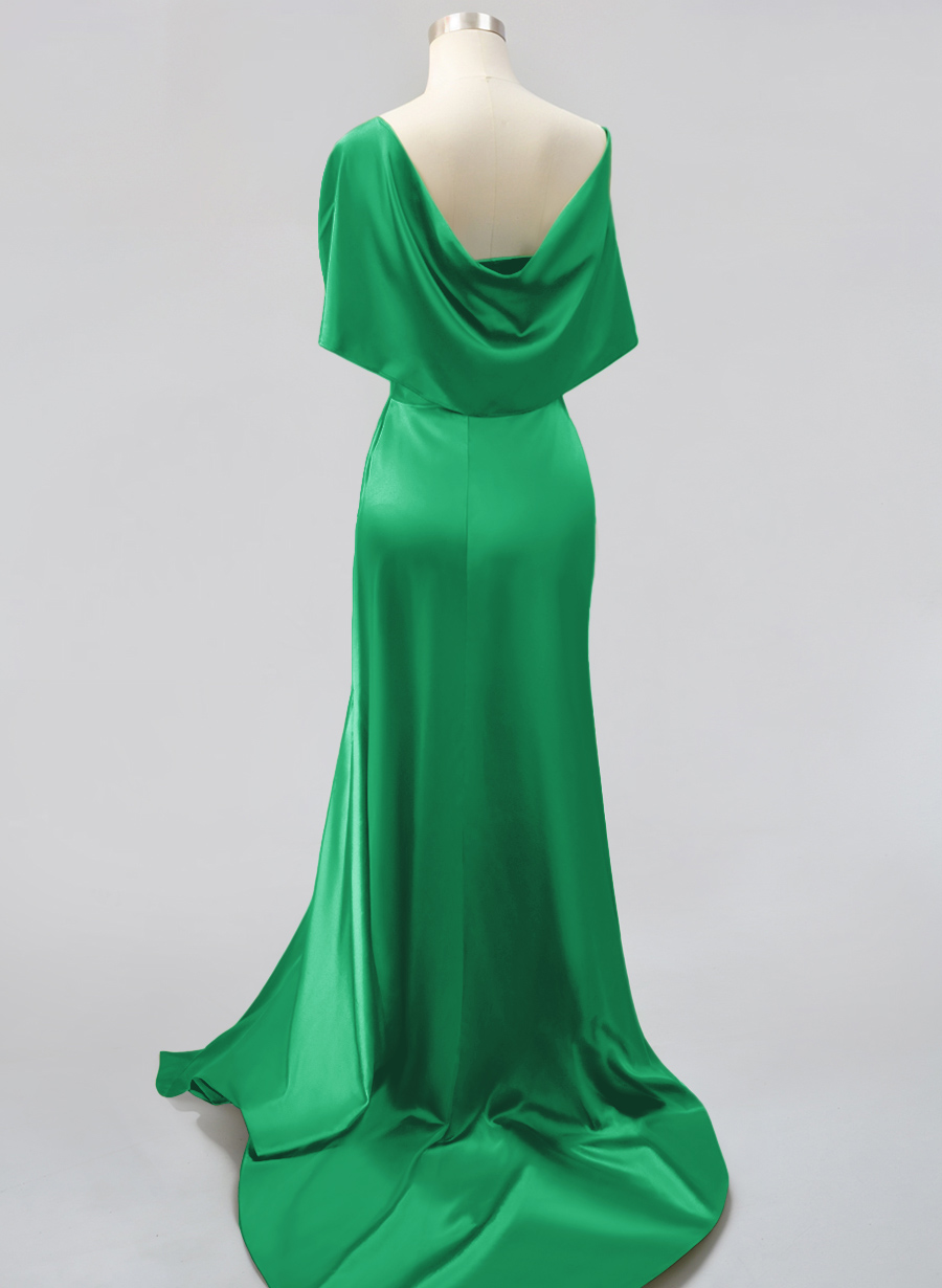Whimsical Bow Wrap Asymmetric Silk Like Satin Bridesmaid Dresses With Front Slit, product image 190