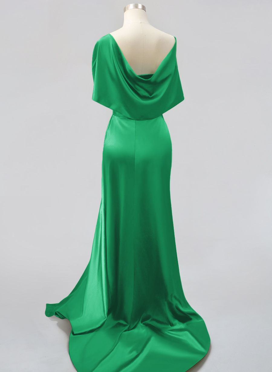 Whimsical Bow Wrap Asymmetric Silk Like Satin Bridesmaid Dresses With Front Slit, product image 190