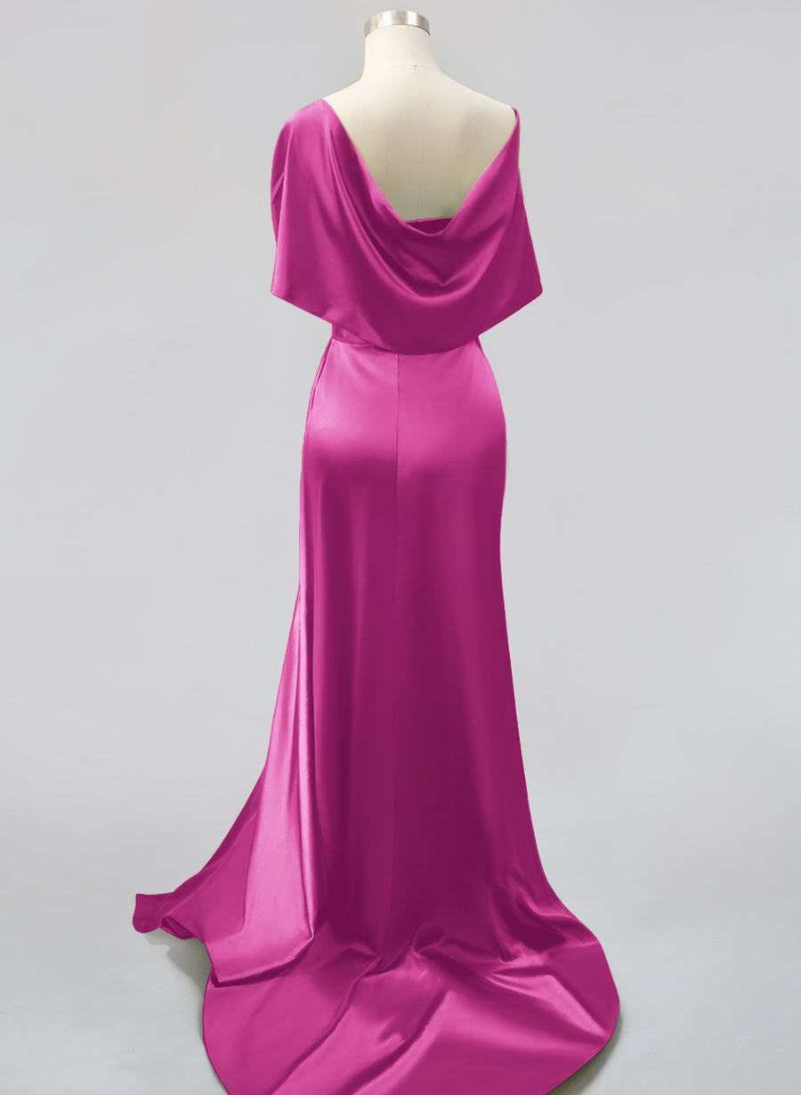 Whimsical Bow Wrap Asymmetric Silk Like Satin Bridesmaid Dresses With Front Slit, product image 126