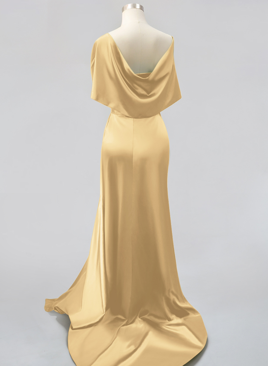 Whimsical Bow Wrap Asymmetric Silk Like Satin Bridesmaid Dresses With Front Slit, product image 138