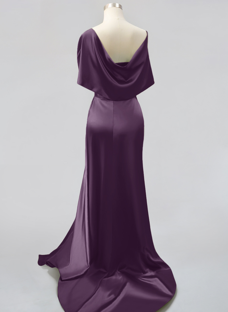 Whimsical Bow Wrap Asymmetric Silk Like Satin Bridesmaid Dresses With Front Slit, product image 66