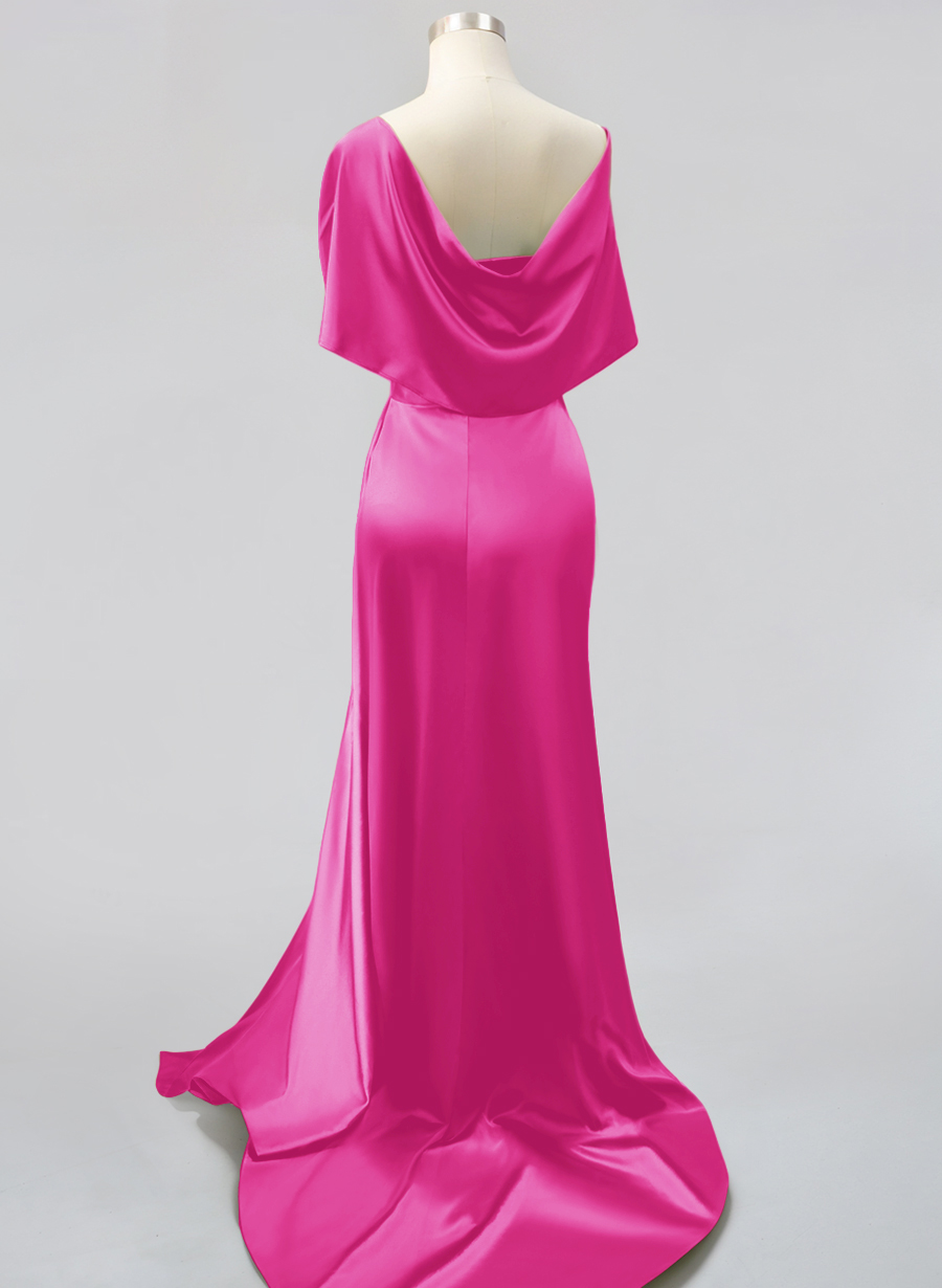 Whimsical Bow Wrap Asymmetric Silk Like Satin Bridesmaid Dresses With Front Slit, product image 178