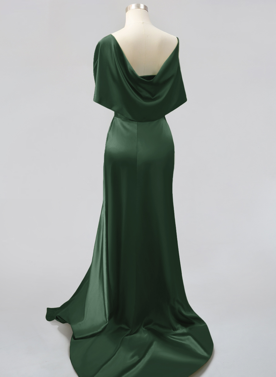 Whimsical Bow Wrap Asymmetric Silk Like Satin Bridesmaid Dresses With Front Slit, product image 110